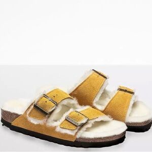 Birkenstock Arizona Yellow Shearling Sandals
